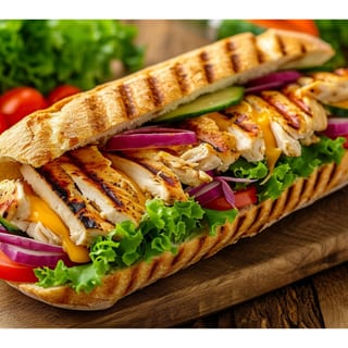 Grilled Chicken With Fresh Mozzarella and Roasted Peppers with Balsamic Vinaigrette sandwich